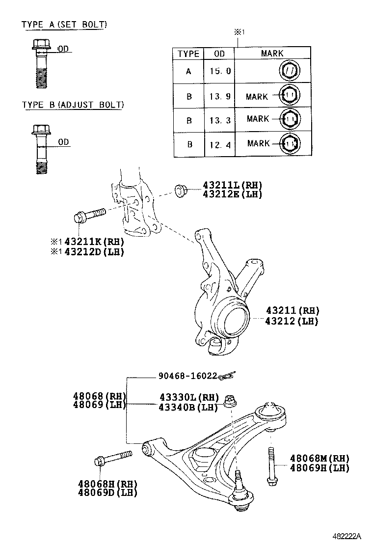 48068-09080 ARM SUB-ASSY, FRONT SUSPENSION, LOWER NO.1 RH product image