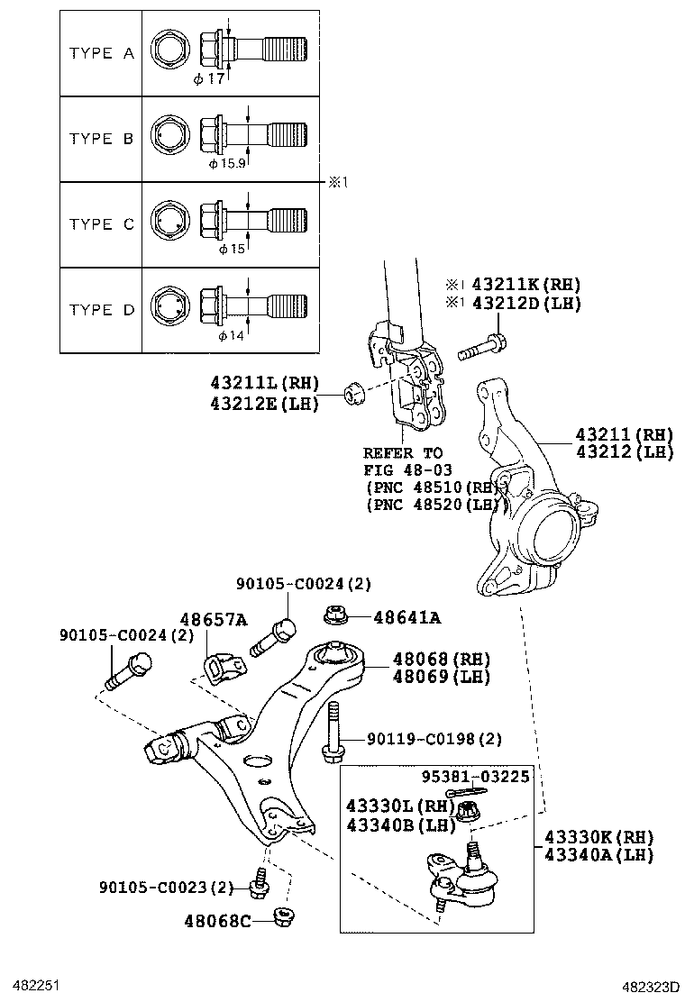 48069-06140 ARM SUB-ASSY, FRONT SUSPENSION, LOWER NO.1 LH product image