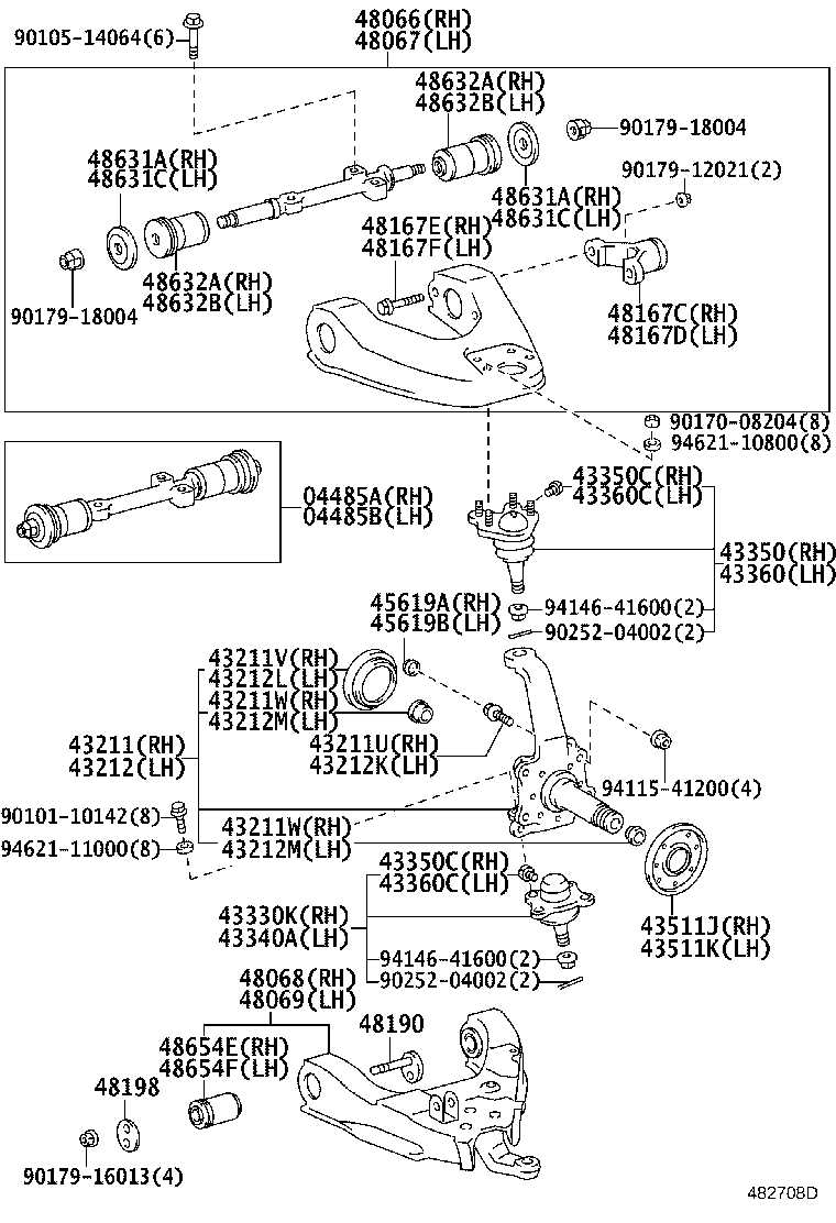 04485-35060 SHAFT KIT, FRONT SUSPENSION UPPER ARM, RH product image