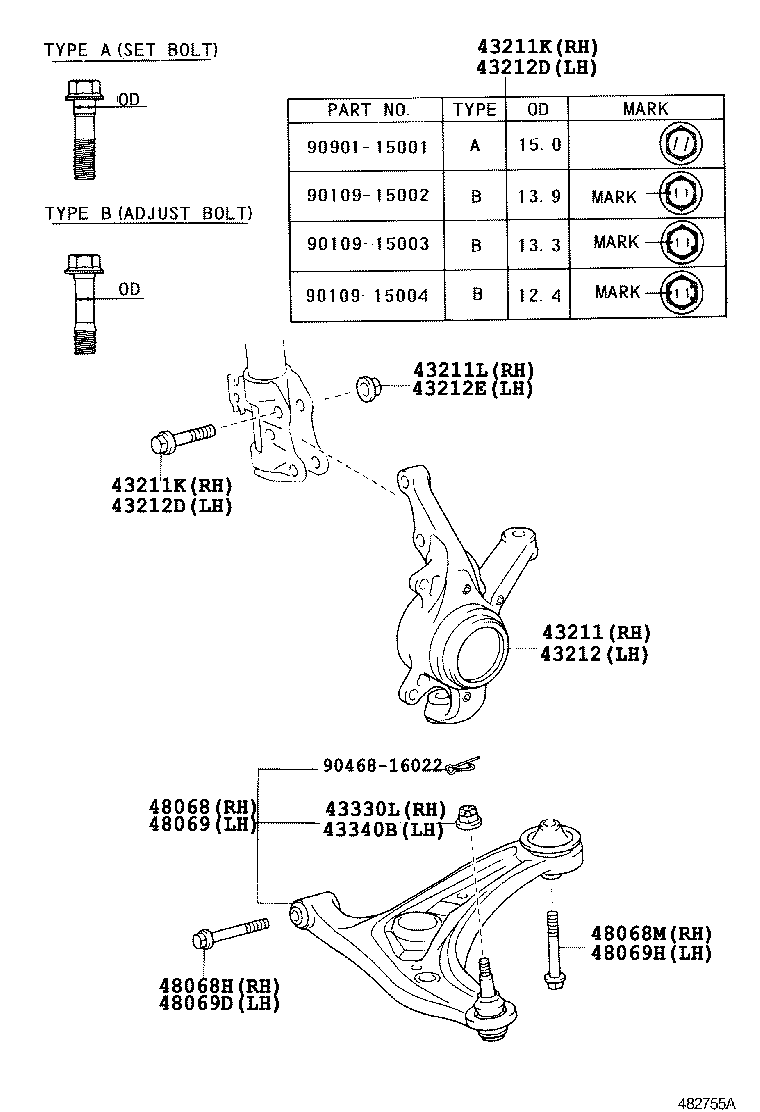 90119-C0137 BOLT(FOR FRONT SUSPENSION LOWER ARM NO.1 RH) product image