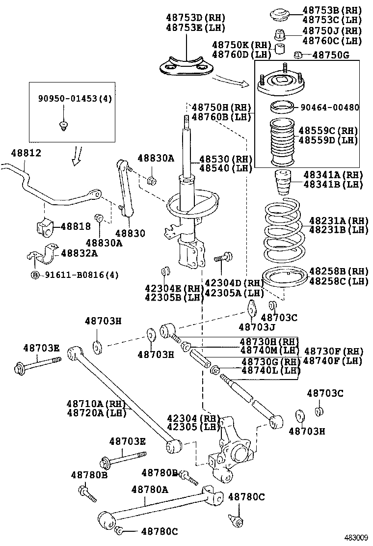 42304-20190 CARRIER SUB-ASSY, REAR AXLE, RH product image