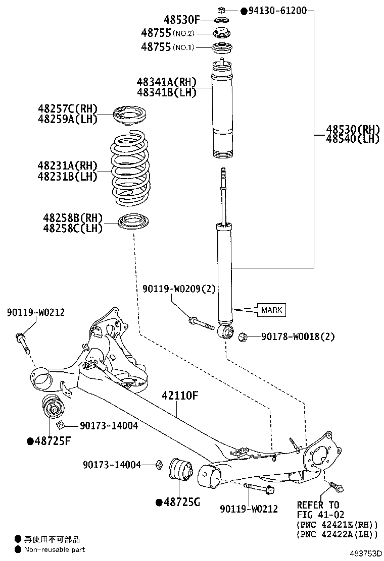 42304-02140 CARRIER SUB-ASSY, REAR AXLE, RH product image