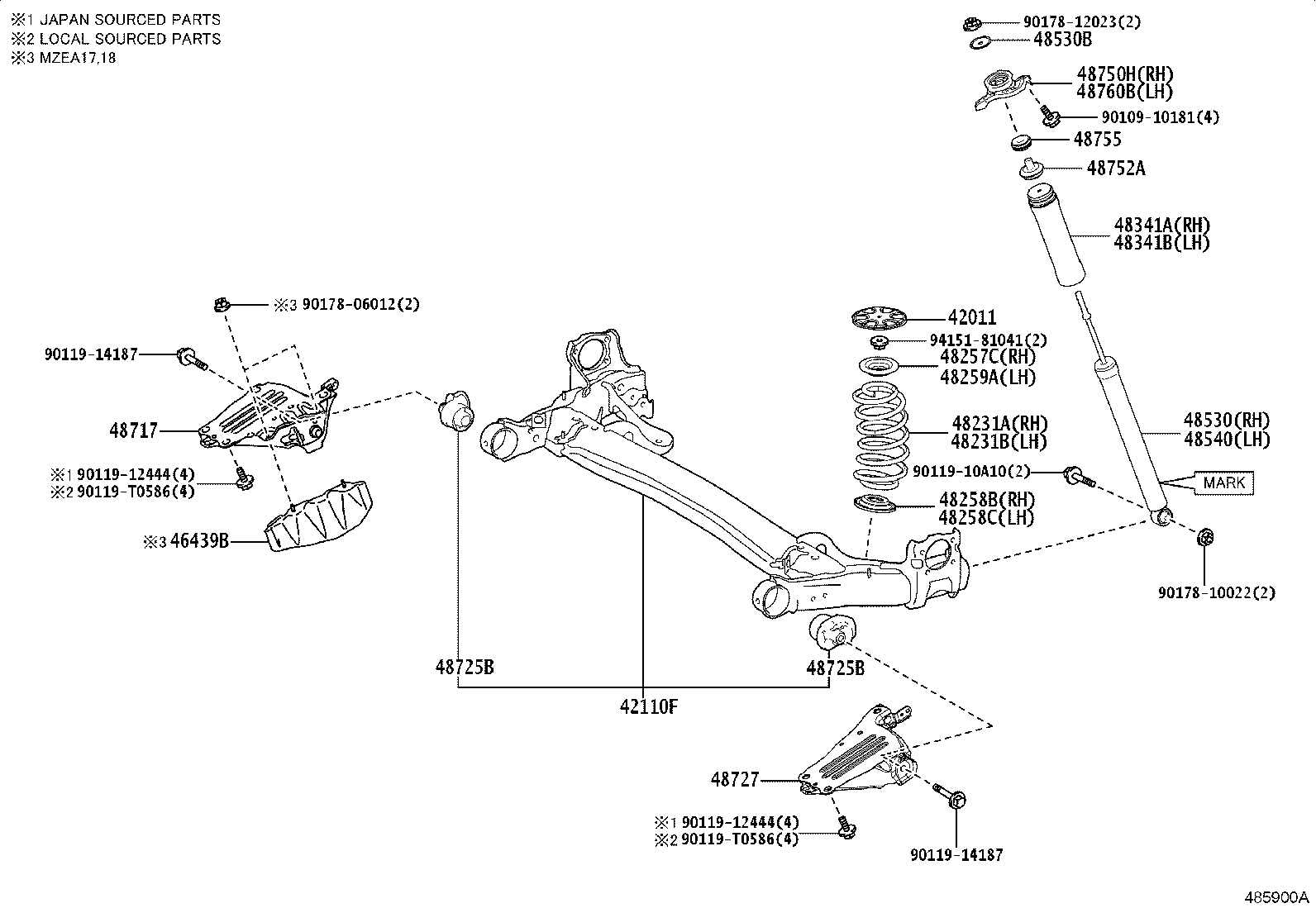 42304-02300 CARRIER SUB-ASSY, REAR AXLE, RH product image
