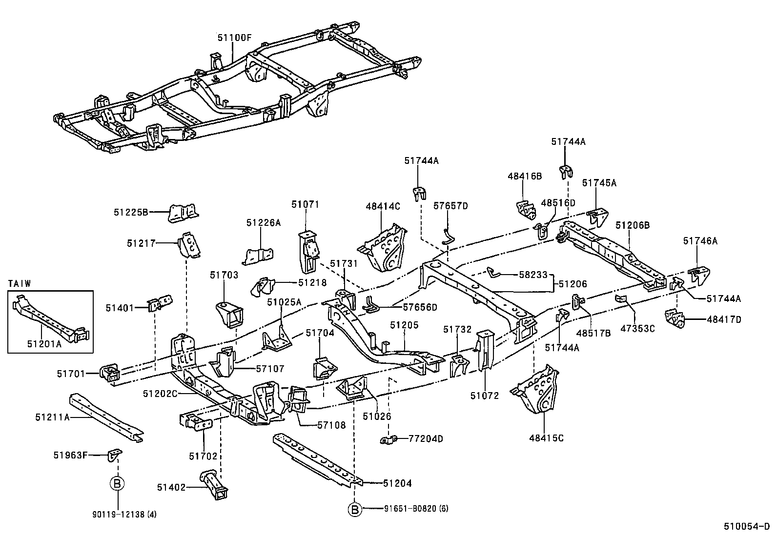 51073-0B010 BRACKET SUB-ASSY, REAR BODY MOUNTING, NO.2 RH product image