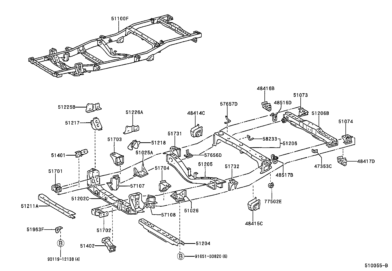 51073-0B010 BRACKET SUB-ASSY, REAR BODY MOUNTING, NO.2 RH product image