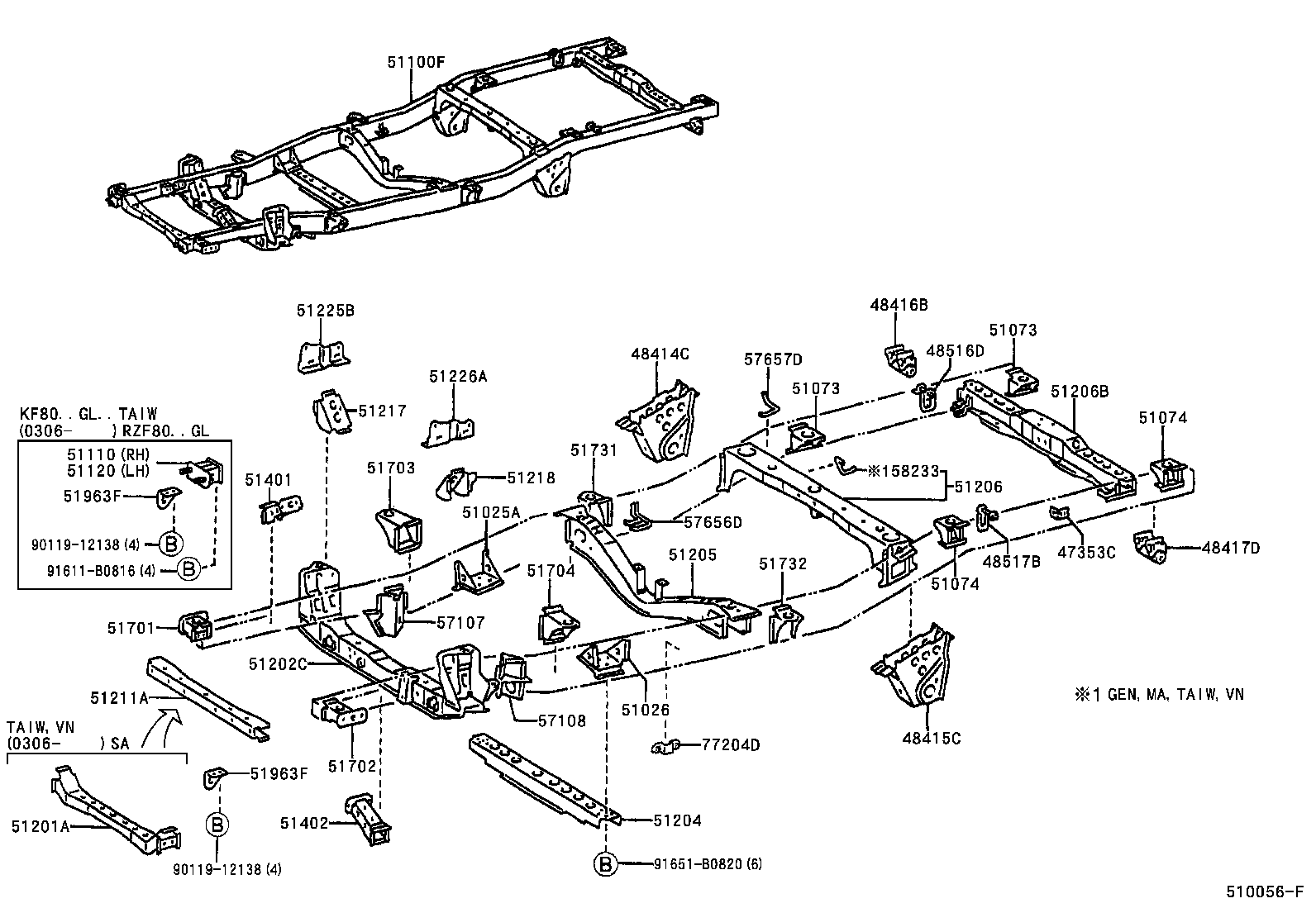 51073-0B010 BRACKET SUB-ASSY, REAR BODY MOUNTING, NO.2 RH product image
