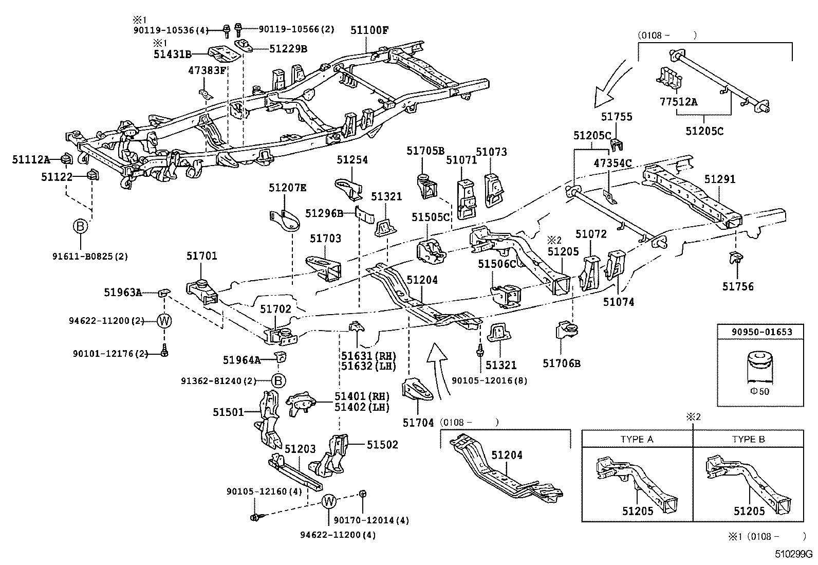 51742-35120 BRACKET SUB-ASSY, REAR BODY MOUNTING, NO.2 RH product image