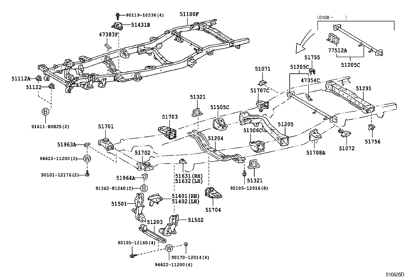 51742-35120 BRACKET SUB-ASSY, REAR BODY MOUNTING, NO.2 RH product image