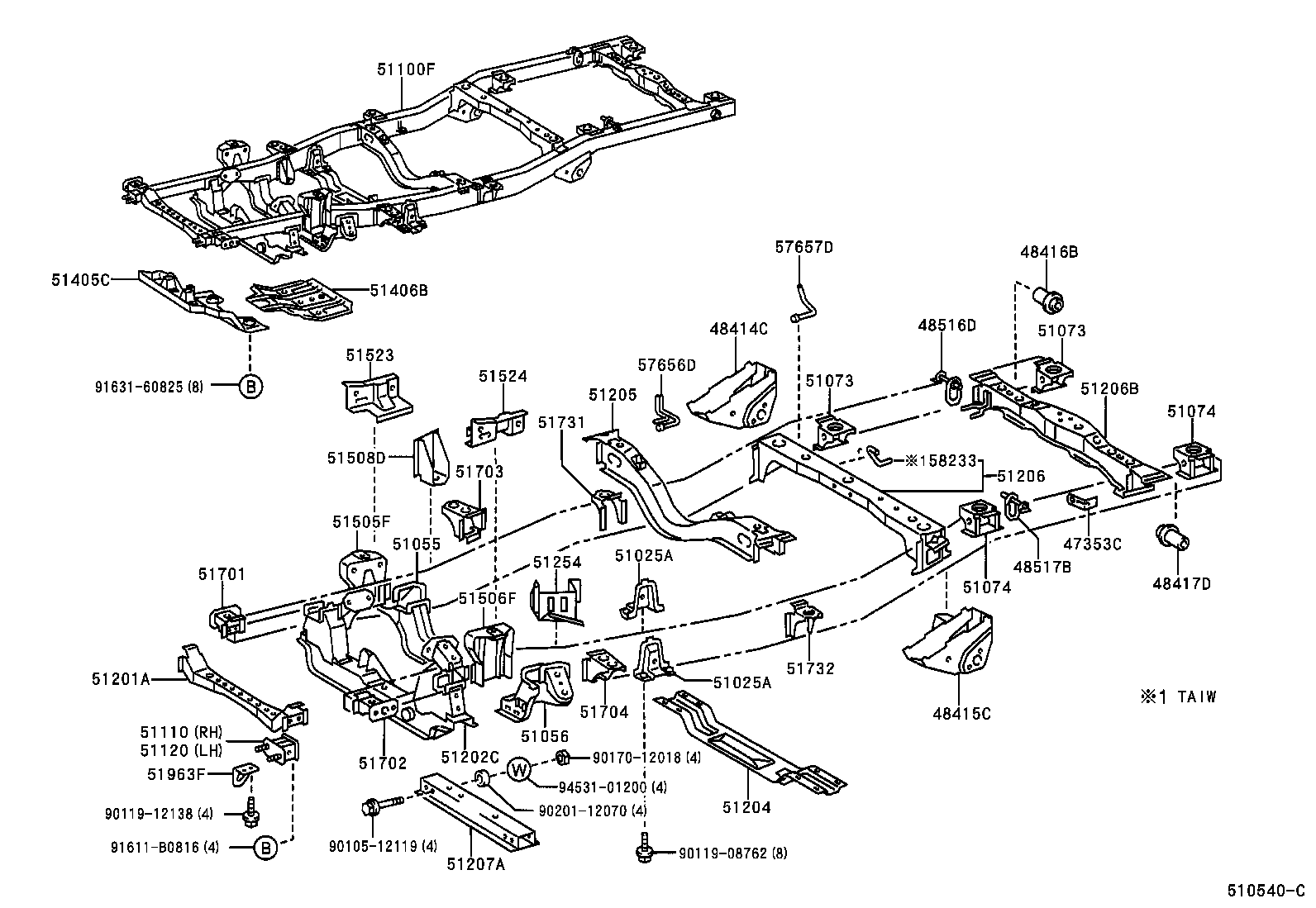 51073-0B010 BRACKET SUB-ASSY, REAR BODY MOUNTING, NO.2 RH product image