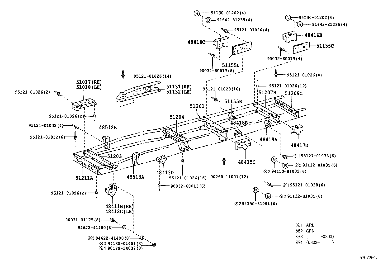 51013-37222 RAIL, FRONT FRAME, RH product image