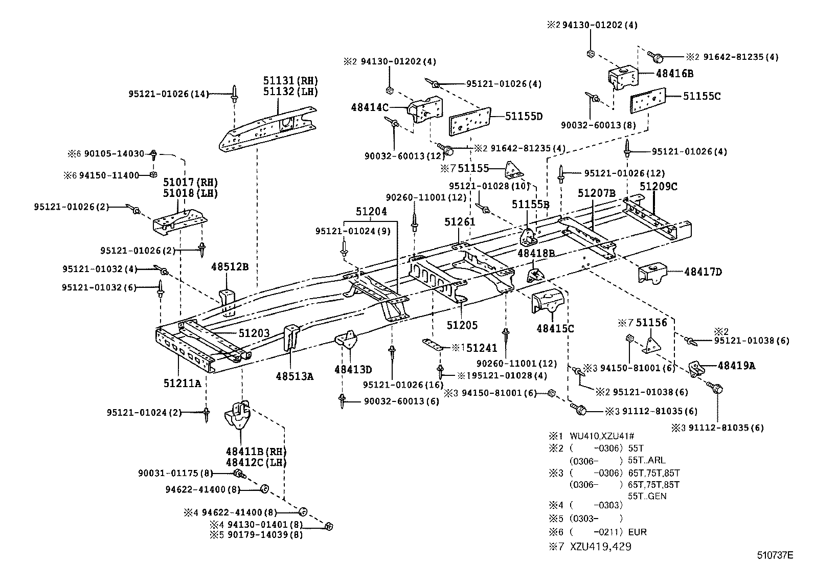 51013-37222 RAIL, FRONT FRAME, RH product image