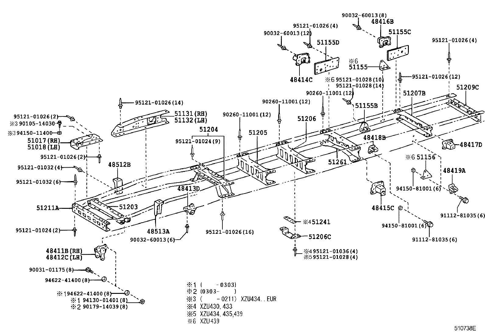 51013-37222 RAIL, FRONT FRAME, RH product image