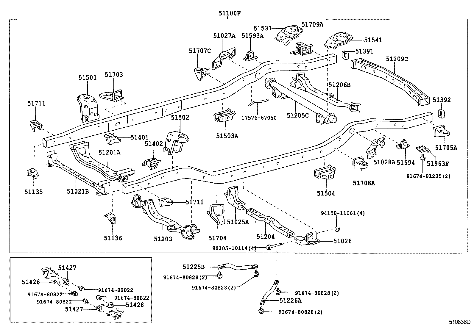 51026-35030 BRACKET SUB-ASSY, FRAME NO.3 CROSS MEMBER, LH product image