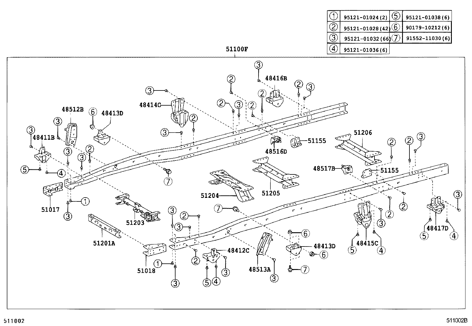 51108-37100 RAIL, FRAME SIDE, REAR LH product image