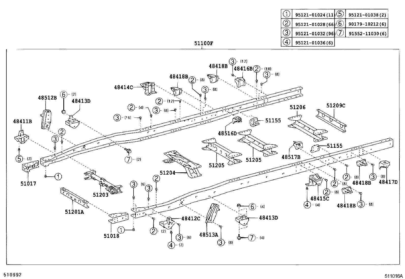 51108-37100 RAIL, FRAME SIDE, REAR LH product image
