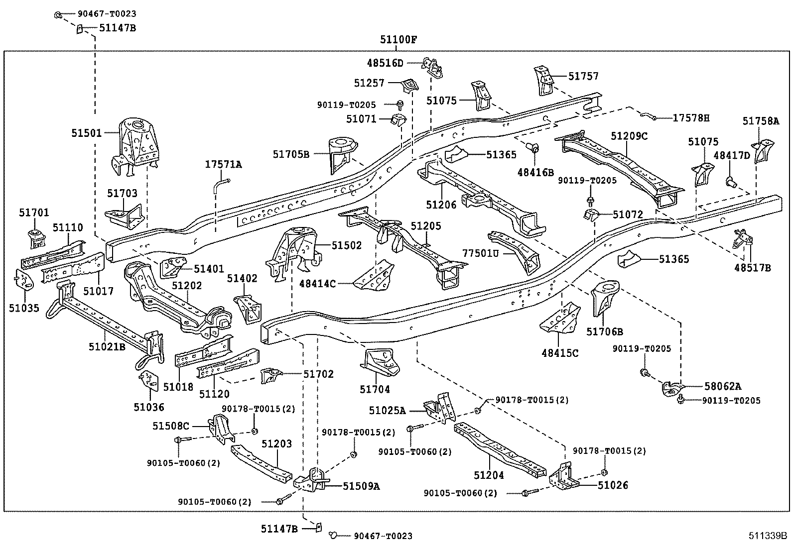 51035-0K010 PLATE SUB-ASSY, FRAME SIDE RAIL, RH product image