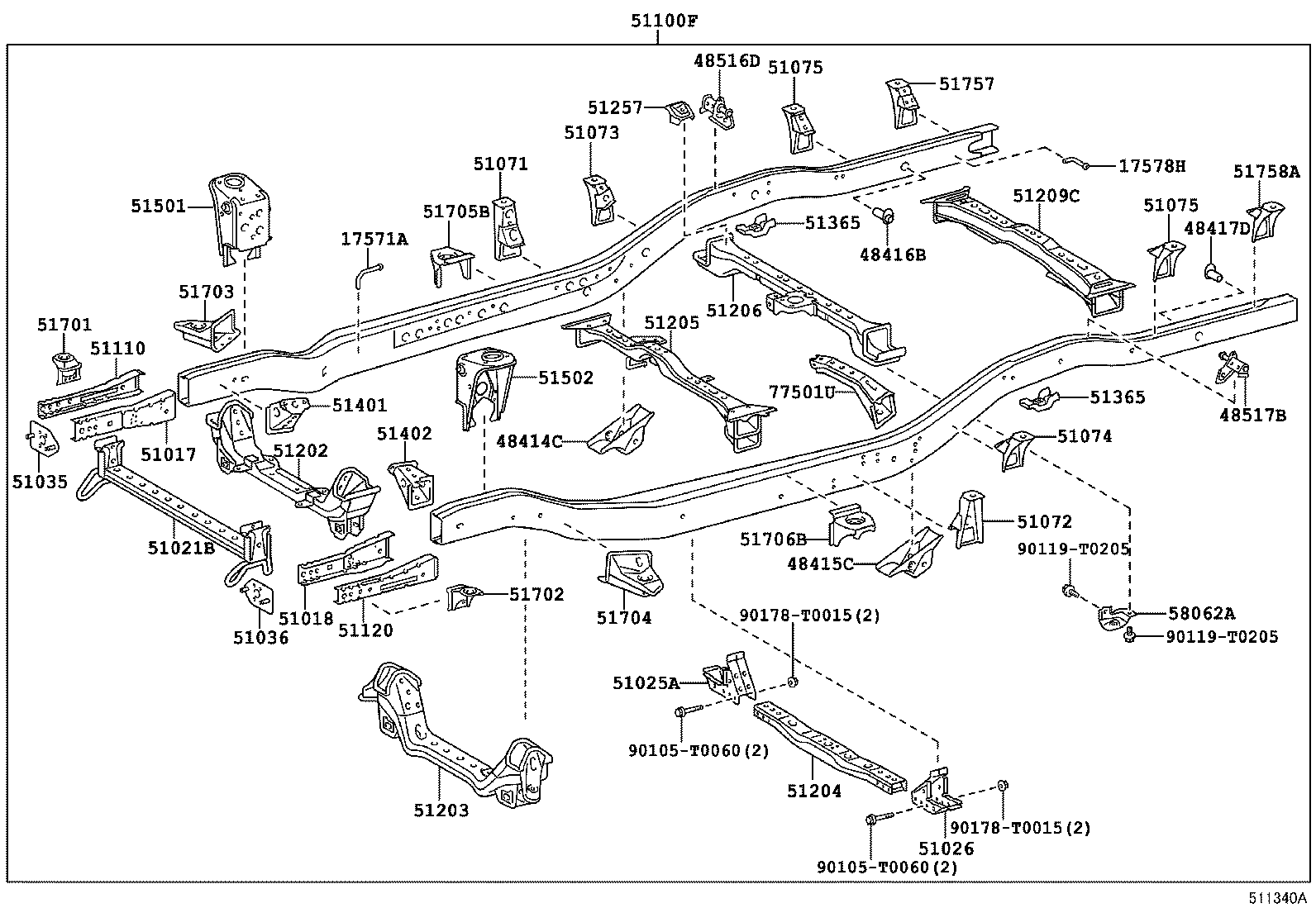 51035-0K010 PLATE SUB-ASSY, FRAME SIDE RAIL, RH product image