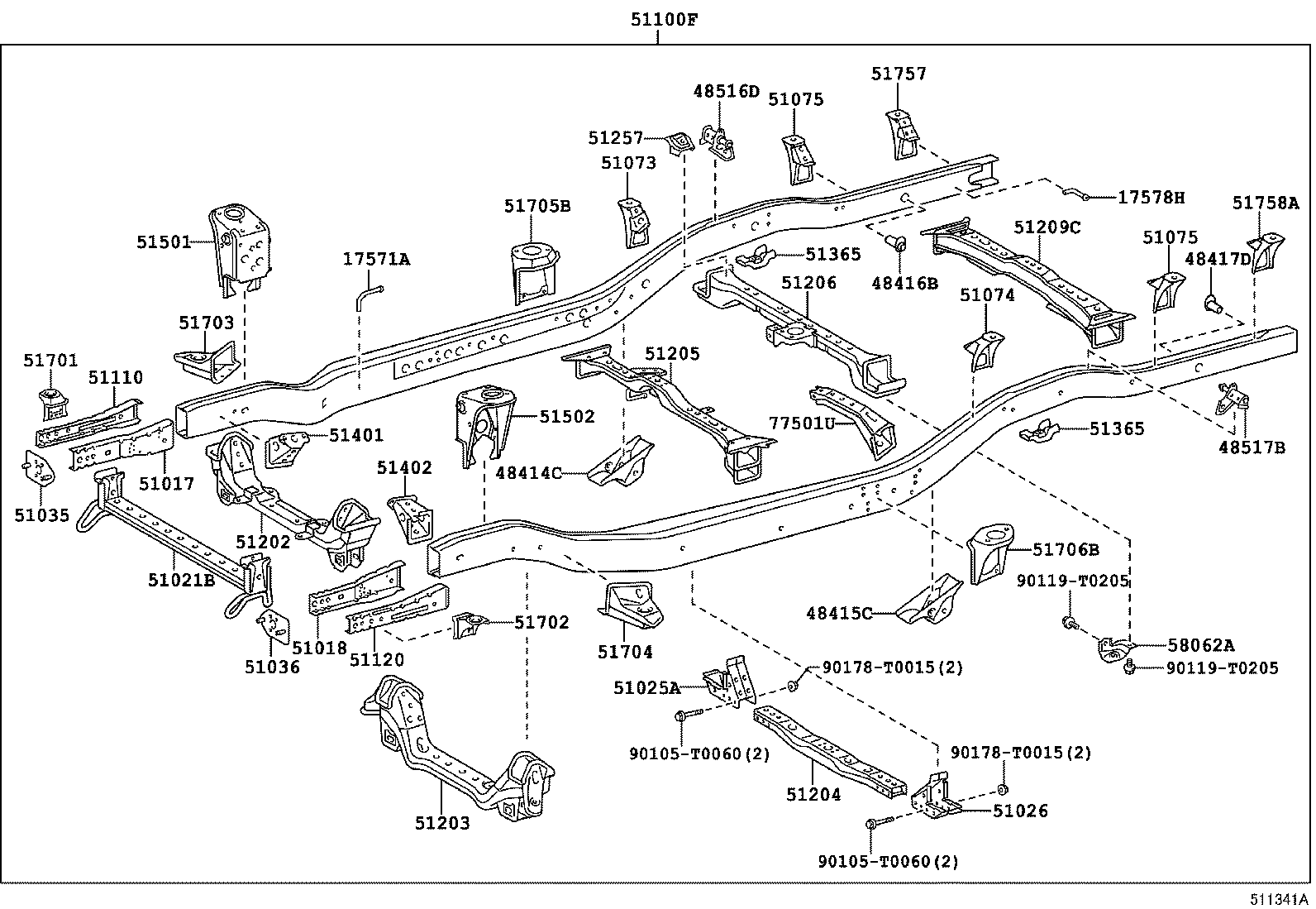 51035-0K010 PLATE SUB-ASSY, FRAME SIDE RAIL, RH product image
