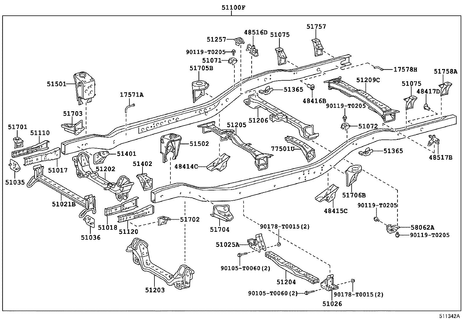 51035-0K010 PLATE SUB-ASSY, FRAME SIDE RAIL, RH product image