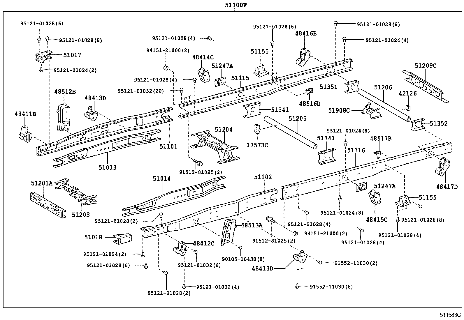 51107-37130 RAIL, FRAME SIDE, REAR RH product image