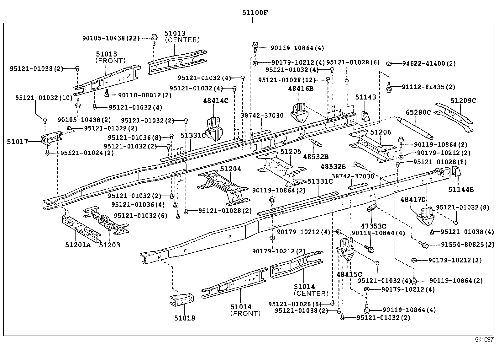 51107-37130 RAIL, FRAME SIDE, REAR RH product image