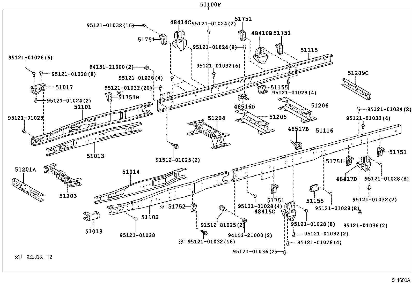 51107-37130 RAIL, FRAME SIDE, REAR RH product image