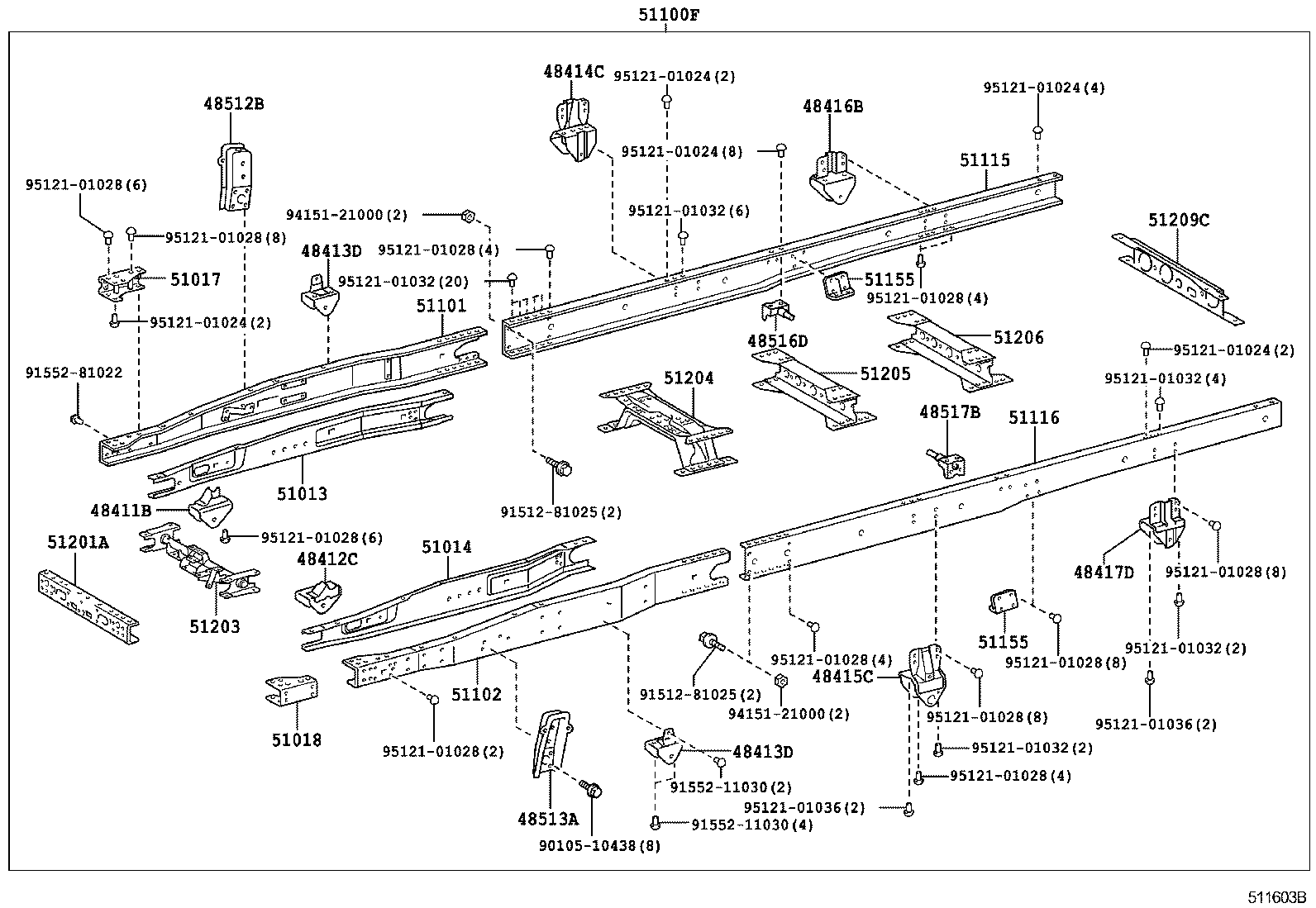 51107-37130 RAIL, FRAME SIDE, REAR RH product image