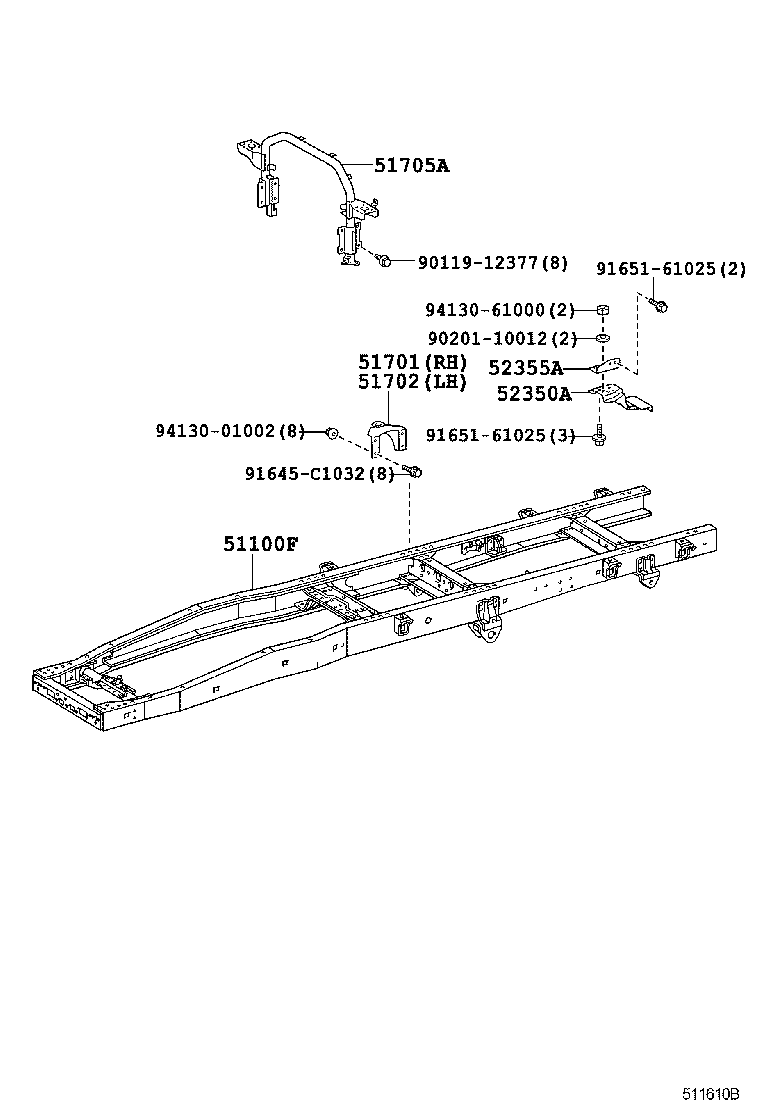 51107-37130 RAIL, FRAME SIDE, REAR RH product image