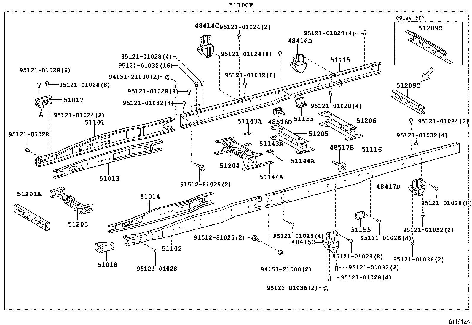 51108-37100 RAIL, FRAME SIDE, REAR LH product image