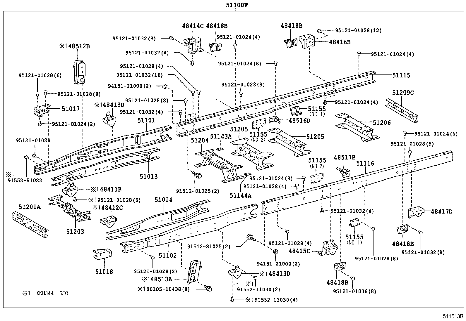51108-37100 RAIL, FRAME SIDE, REAR LH product image