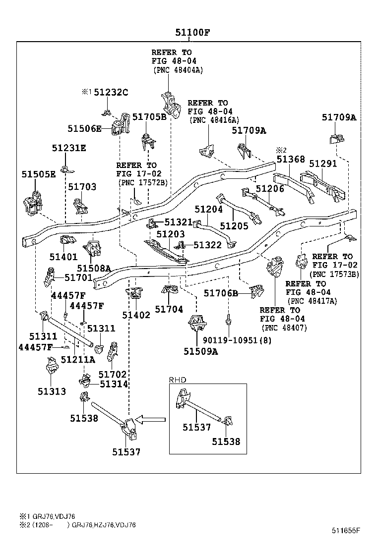 51073-60010 BRACKET SUB-ASSY, REAR BODY MOUNTING, NO.2 RH product image