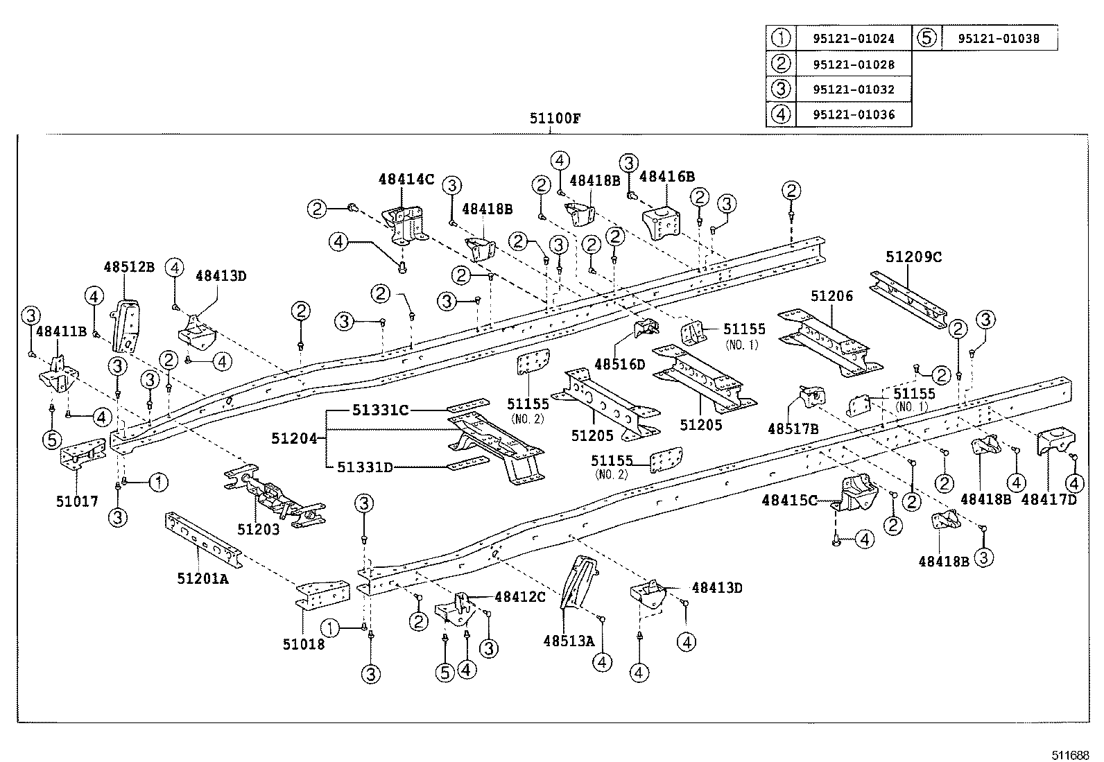 51107-37130 RAIL, FRAME SIDE, REAR RH product image
