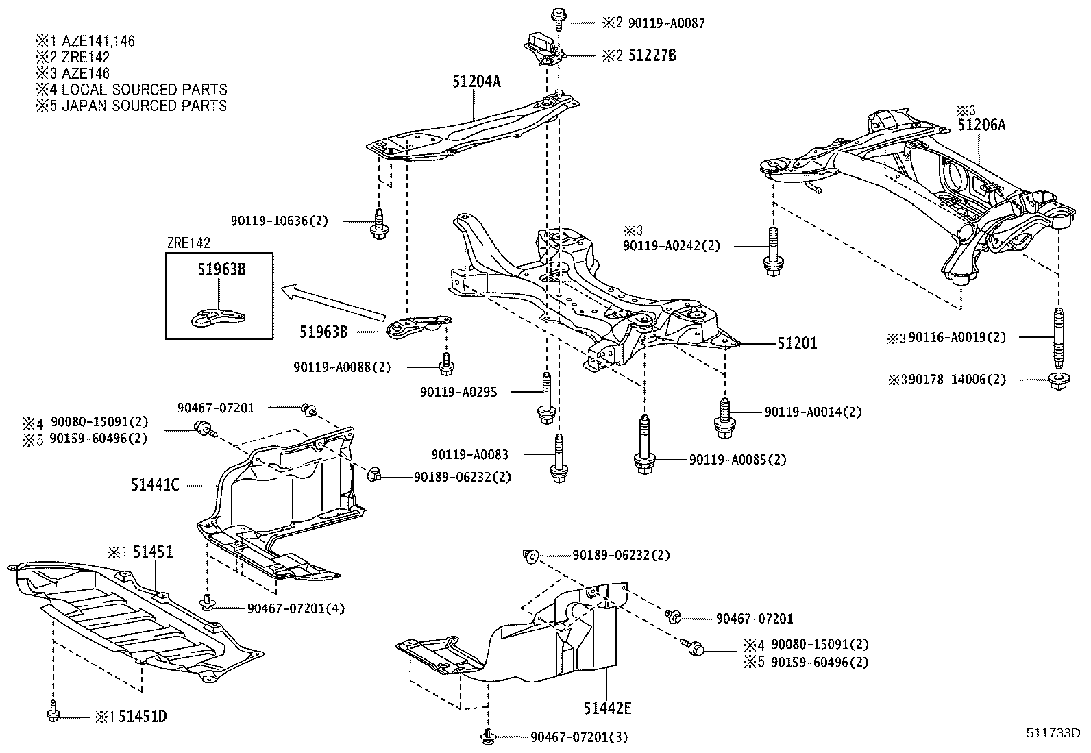 51206-12142 MEMBER SUB-ASSY, REAR SUSPENSION product image