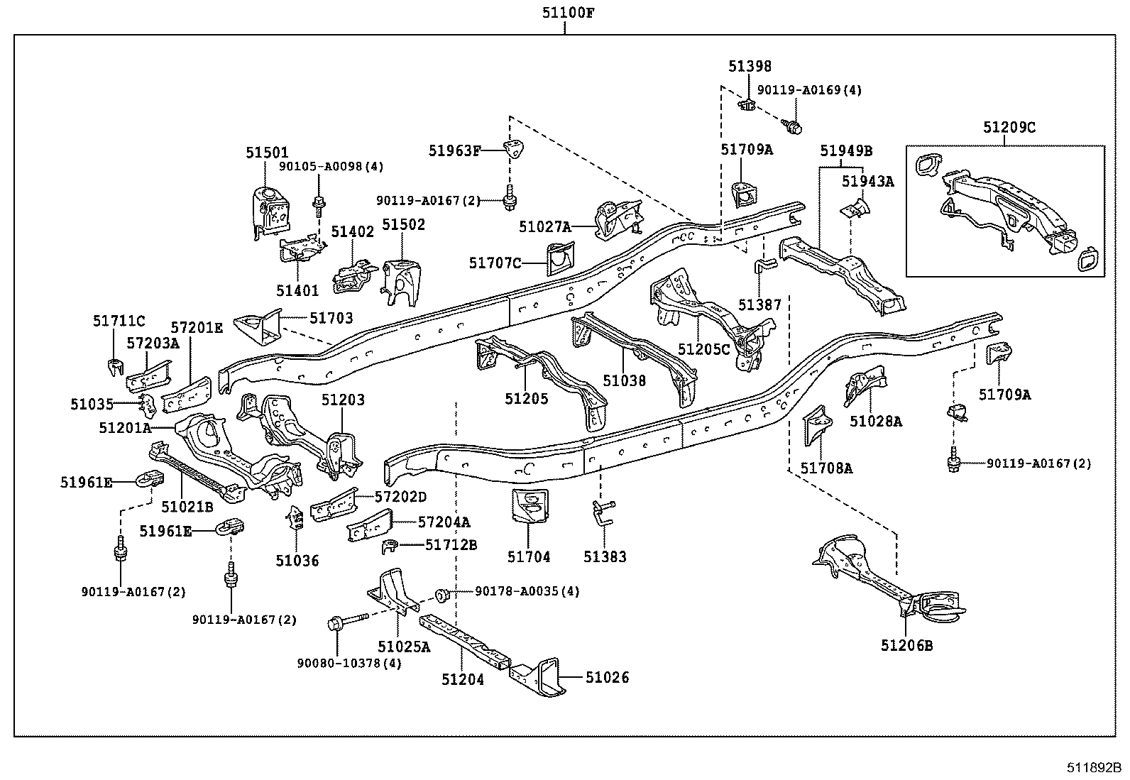 51035-0C040 PLATE SUB-ASSY, FRAME SIDE RAIL, RH product image