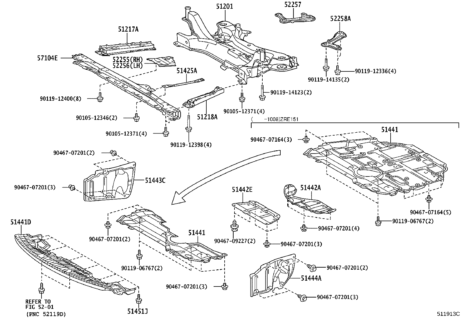 52257-21040 BRACE, FRONT SUSPENSION MEMBER, REAR RH product image