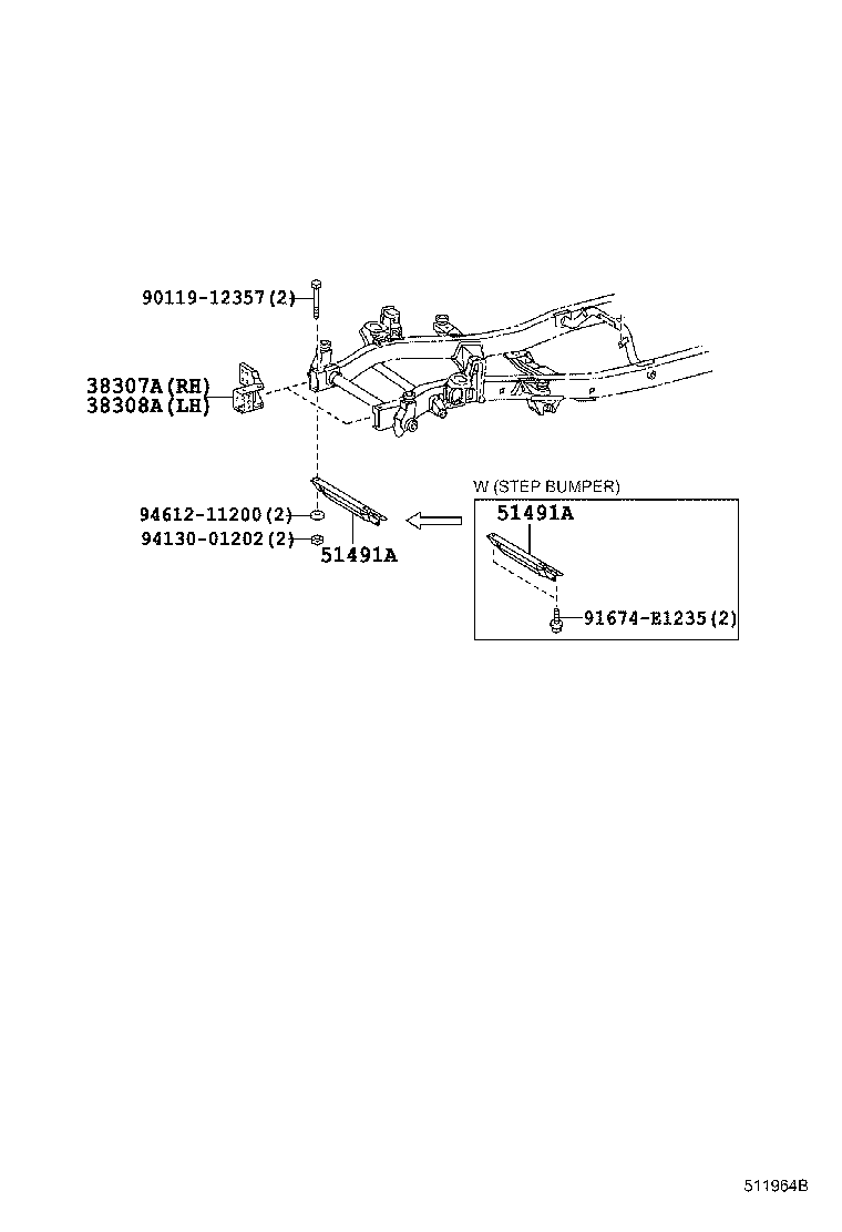51073-60010 BRACKET SUB-ASSY, REAR BODY MOUNTING, NO.2 RH product image
