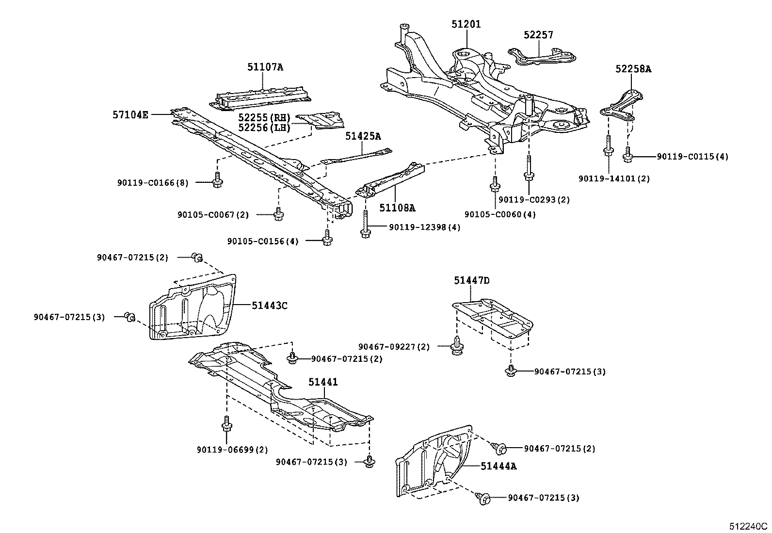 52257-02051 BRACE, FRONT SUSPENSION MEMBER, REAR RH product image