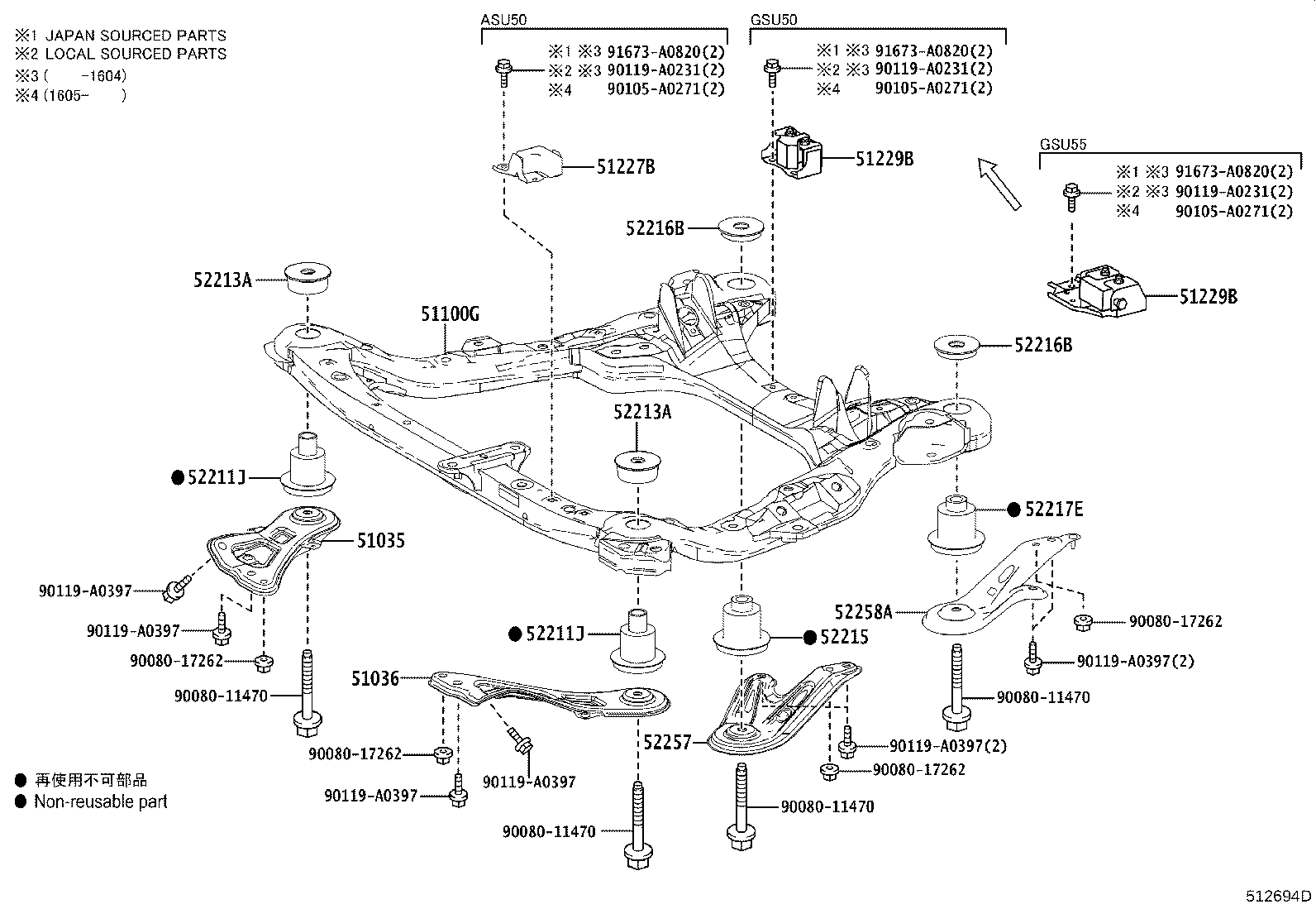 51024-0E011 BRACE, FRONT SUSPENSION MEMBER, REAR LH product image