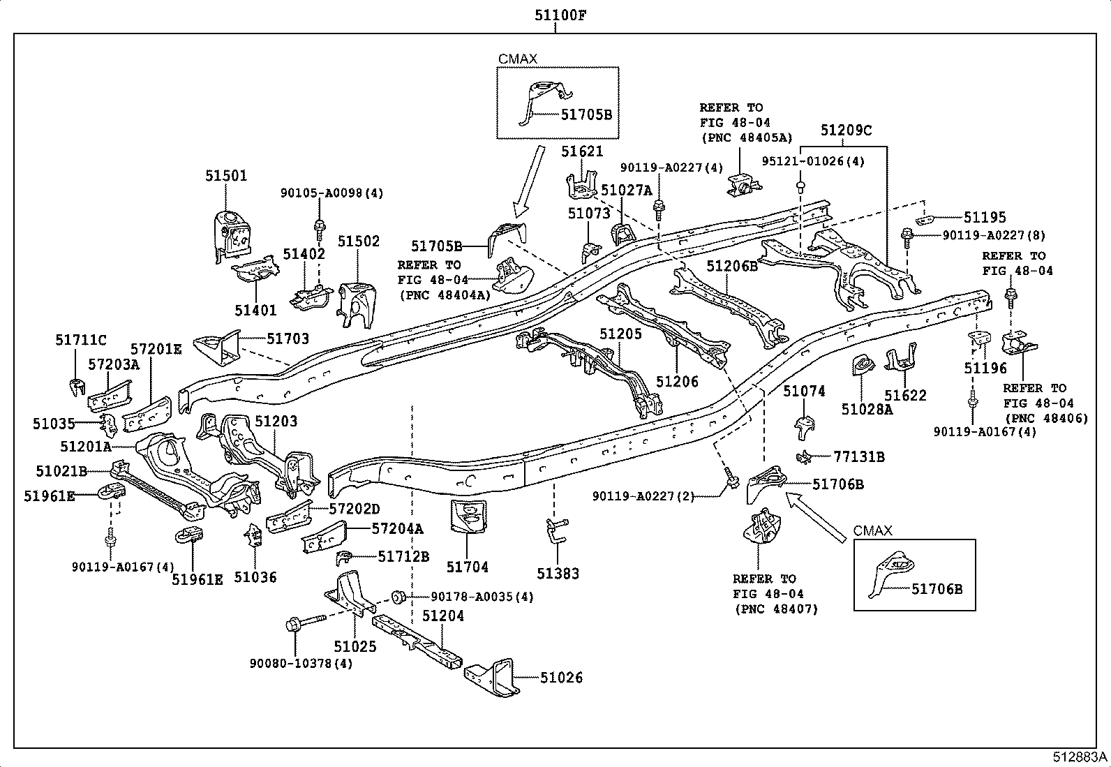 51074-0C010 BRACKET SUB-ASSY, REAR BODY MOUNTING, NO.2 LH product image