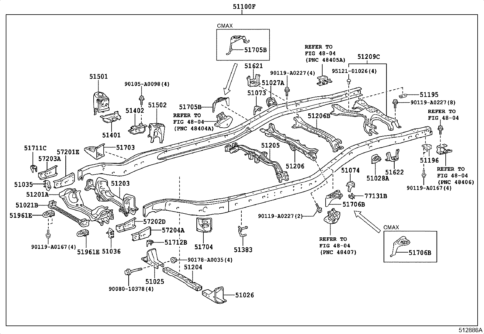 51074-0C010 BRACKET SUB-ASSY, REAR BODY MOUNTING, NO.2 LH product image