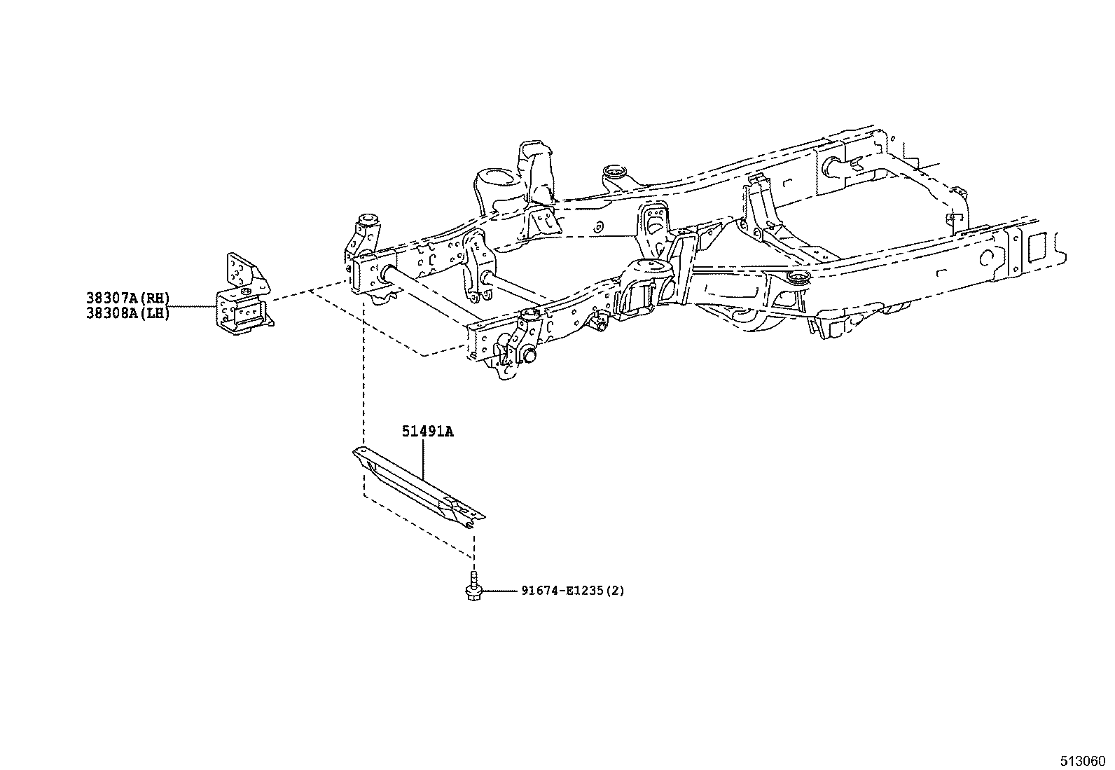 51073-60010 BRACKET SUB-ASSY, REAR BODY MOUNTING, NO.2 RH product image