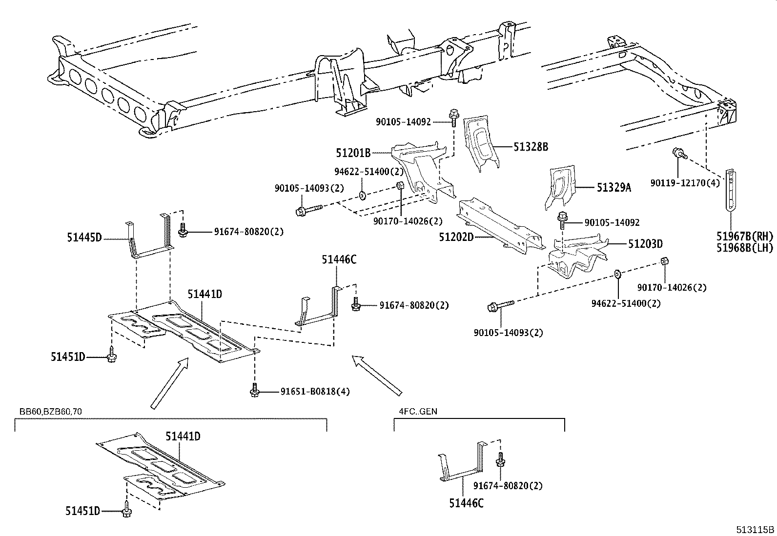 51456-36090 BRACKET, ENGINE UNDER COVER, REAR LH product image