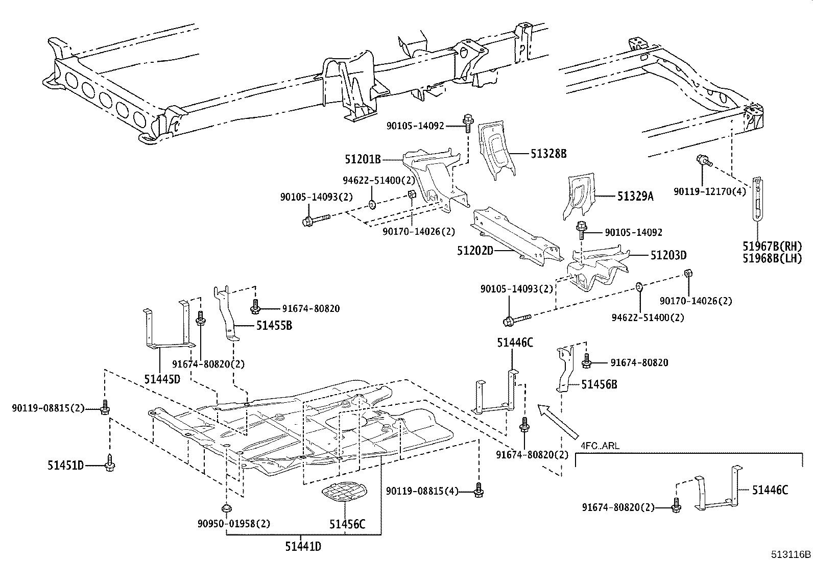 51456-36090 BRACKET, ENGINE UNDER COVER, REAR LH product image