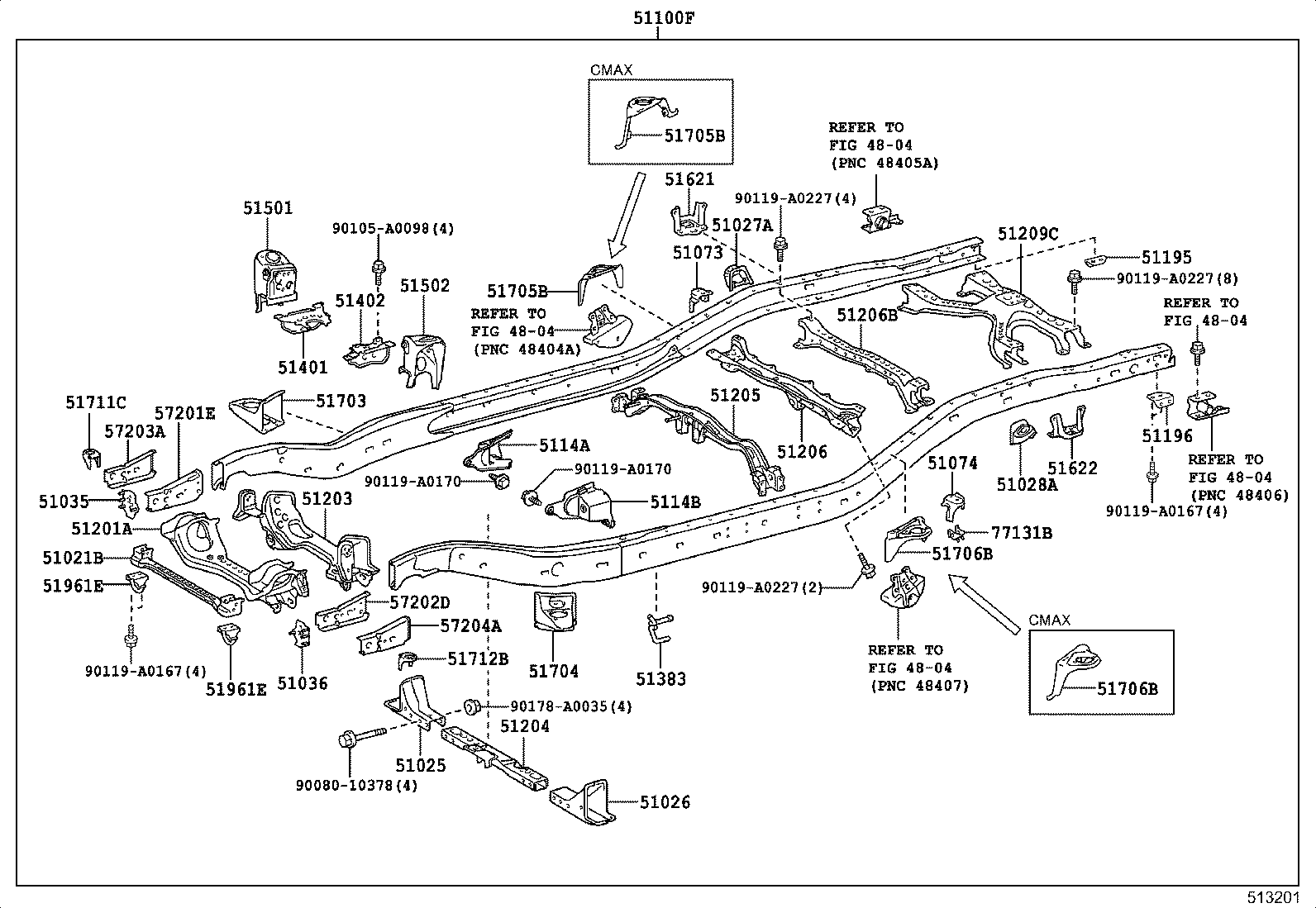 51074-0C010 BRACKET SUB-ASSY, REAR BODY MOUNTING, NO.2 LH product image