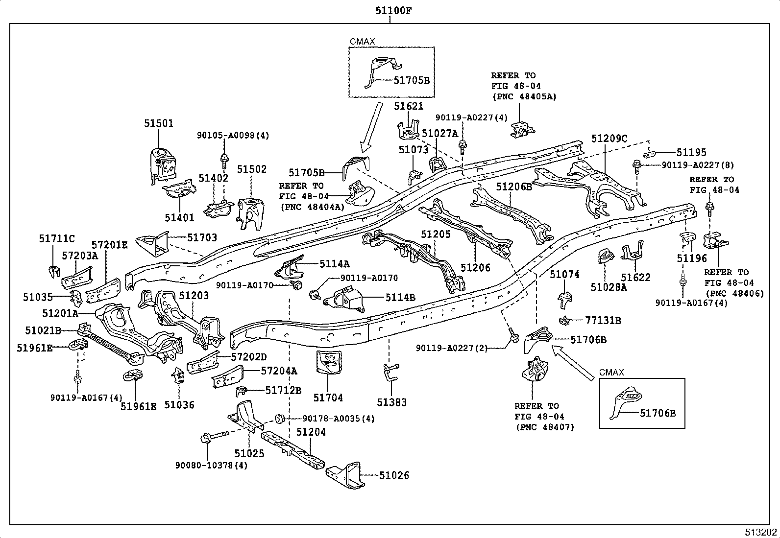 51074-0C010 BRACKET SUB-ASSY, REAR BODY MOUNTING, NO.2 LH product image