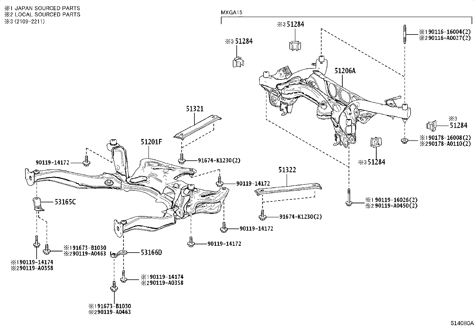 51206-0A011 MEMBER SUB-ASSY, REAR SUSPENSION product image