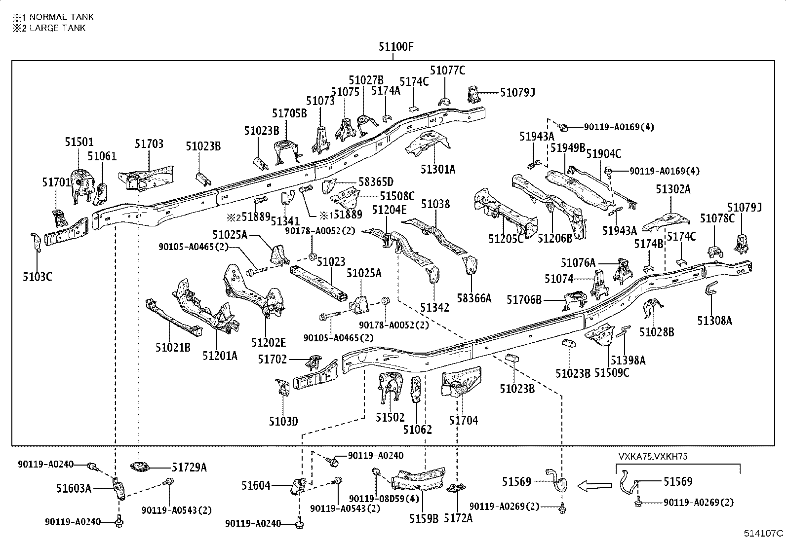 51074-0C020 BRACKET SUB-ASSY, REAR BODY MOUNTING, NO.2 LH product image