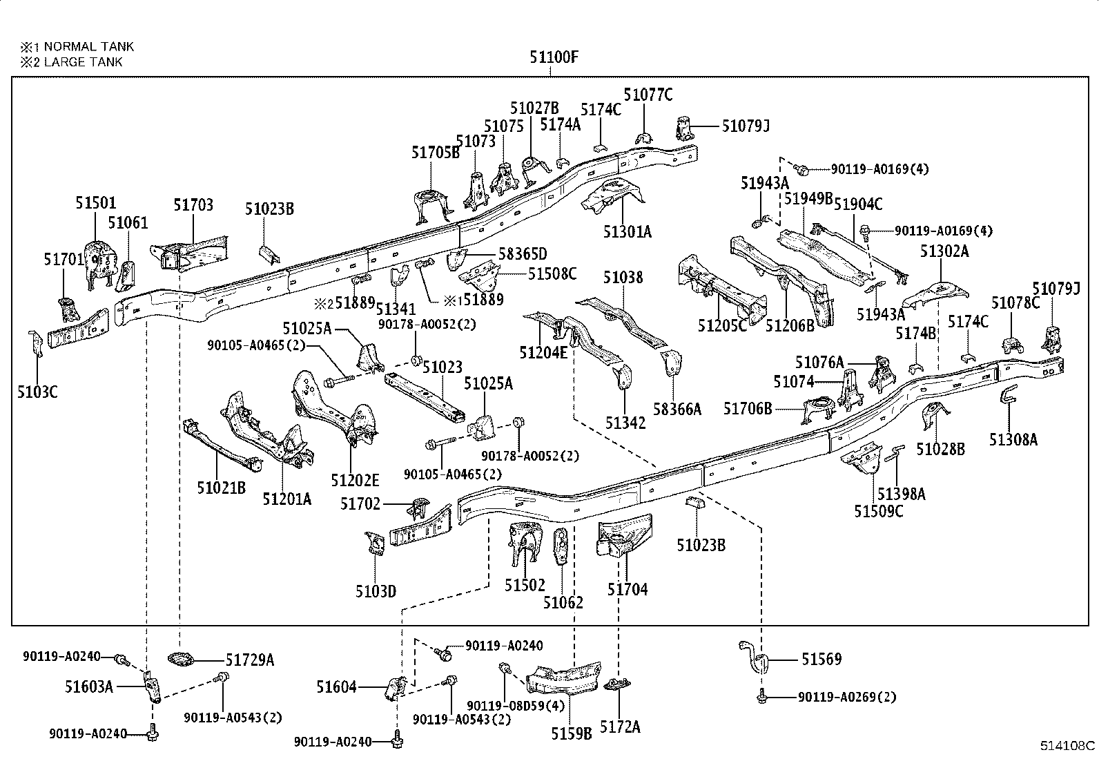 51074-0C020 BRACKET SUB-ASSY, REAR BODY MOUNTING, NO.2 LH product image