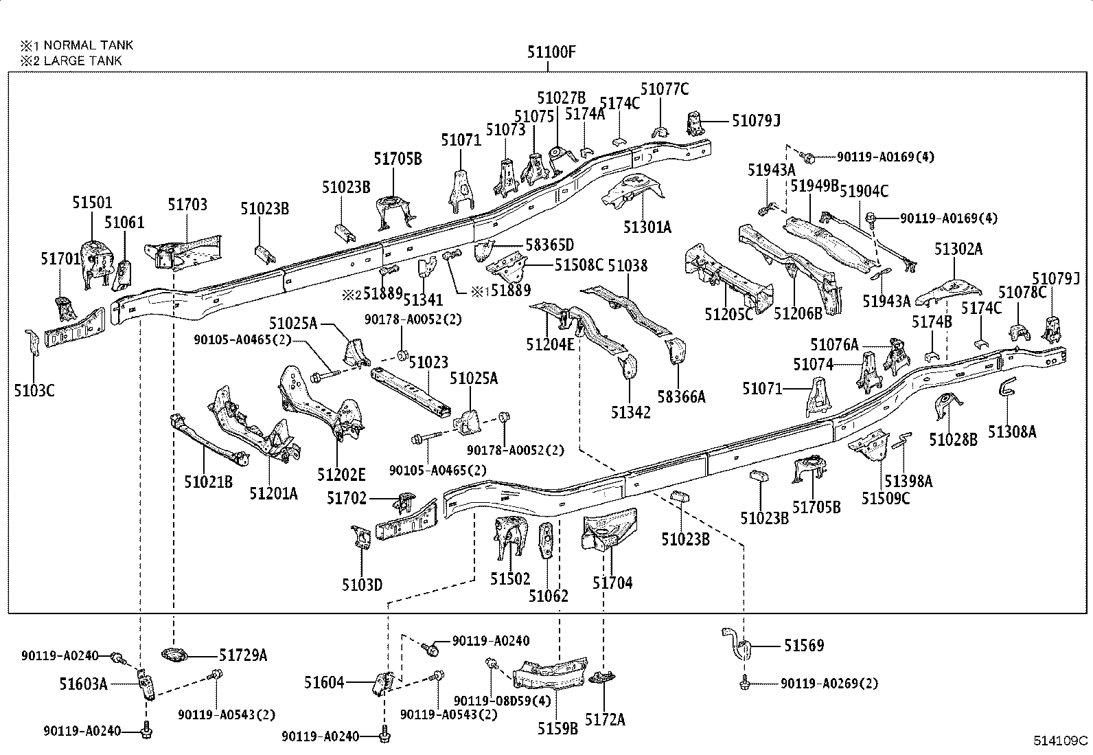 51074-0C020 BRACKET SUB-ASSY, REAR BODY MOUNTING, NO.2 LH product image