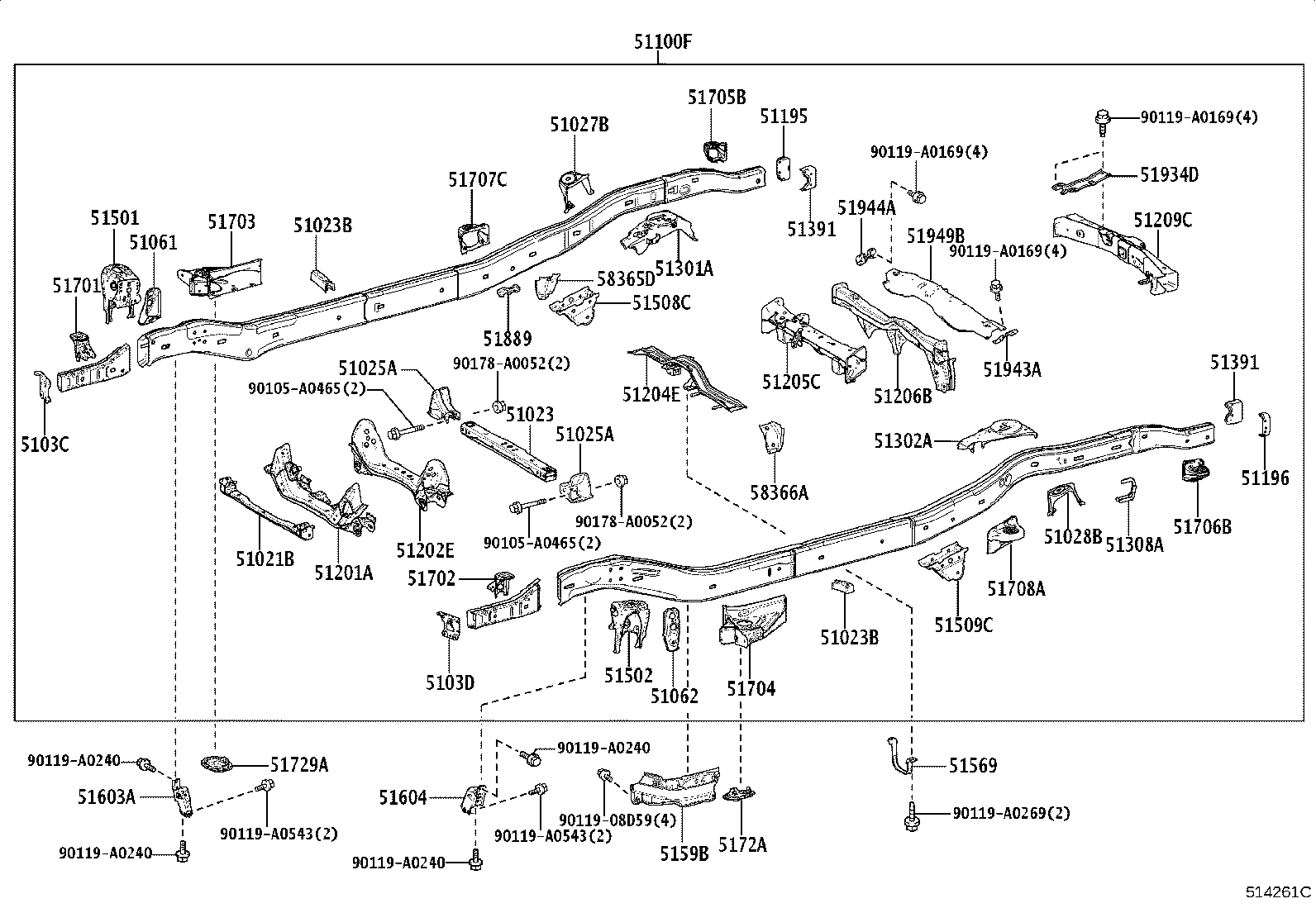 51074-0C020 BRACKET SUB-ASSY, REAR BODY MOUNTING, NO.2 LH product image